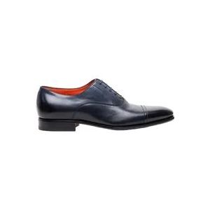 Santoni Blauwe Leren Wingtip Veterschoenen voor Heren , Blue , Heren , Maat: 40 1/2 EU