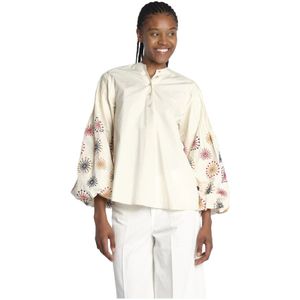 Stella Jean, Dames, Blouses & Shirts, Beige, Maat: 3XS Katoen,
