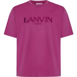 Lanvin Fuchsia Katoenen T-shirt met Geborduurd Logo , Pink , Heren , Maat: XL