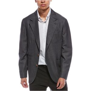 Brunello Cucinelli, Heren, Jassen, Grijs, Maat: 3XL Linnen,