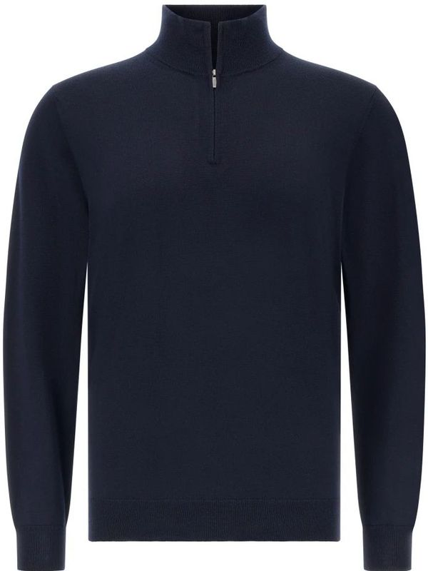Boggi Milano - Trui - Navy - Halve Rits - Lange Mouw - Normale Pasvorm