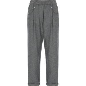 Brunello Cucinelli, Dames, Broeken, Grijs, Maat: M Wol,