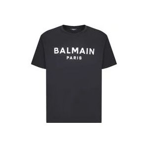 Balmain Zwart Logo Print T-Shirt , Black , Heren , Maat: S
