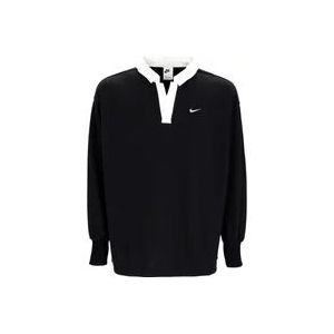 Nike Oversized Lange Mouw Polo Zwart/Wit , Black , Dames , Maat: M