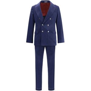 Brunello Cucinelli, Heren, Pakken, Blauw, Maat: M Velours,