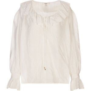 Chloé, Dames, Blouses & Shirts, Wit, Maat: S Katoen,