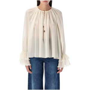 Chloé Witte Zijden V-Hals Gerimpelde Top , Beige , Dames , Maat: XS