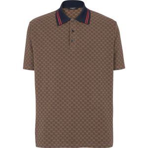 Balmain Mini monogram jacquard polo , Brown , Heren , Maat: S