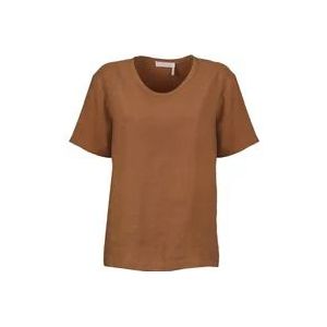 Chloé Linnen en Zijden T-Shirt, Regular Fit , Brown , Dames , Maat: L