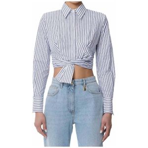Elisabetta Franchi, Dames, Blouses & Shirts, Blauw, Maat: S Katoen,