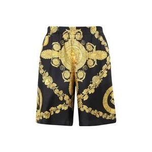 Versace Luxe zwarte zijden shorts met trekkoord in de taille , Black , Heren , Maat: L