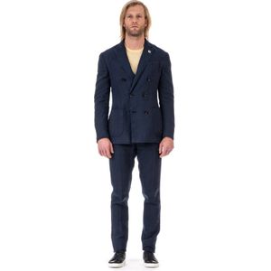 Lardini, Heren, Pakken, Blauw, Maat: 2XL Linnen,