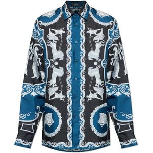 Versace, Heren, Overhemden, Blauw, Maat: 2XL Zijde,