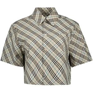 Burberry - Korte Geruite Overhemd - Beige/Zwart/Wit/Groen - Katoen