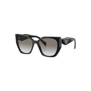 Prada Vierkante Zonnebril Zwart met Grijze Lenzen , Black , Dames , Maat: 55 MM