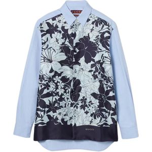Gucci, Heren, Overhemden, Blauw, Maat: M Katoen,