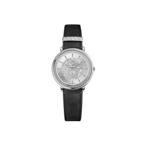 Versace V Circle Zwart Leren Horloge , Gray , Dames , Maat: ONE Size