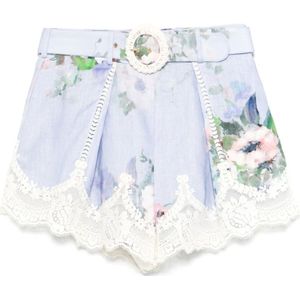 Zimmermann - Everley Lace Trim Tuck Shorts - Paars - Linnen