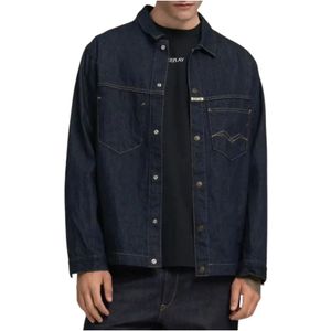 Replay, Heren, Jassen, Blauw, Maat: L Denim,