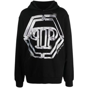 Philipp Plein, Heren, Sweatshirts & Hoodies, Zwart, Maat: L Katoen,