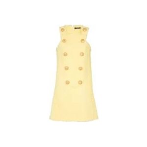 Balmain Tweed swingjurk met geknoopte plastron , Yellow , Dames , Maat: L