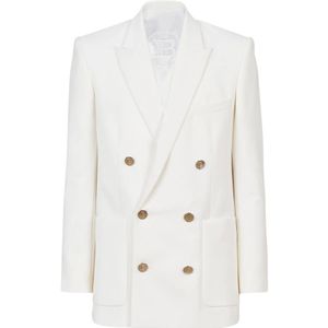 Balmain Twill blazer met dubbele rij zilverkleurige knoopsluiting , White , Heren , Maat: S
