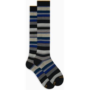 Gallo - Lange Huissokken - Grijs - Licht Stretchkatoen - Veelkleurig Streepmotief