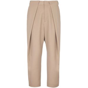 Balmain Wollen broek met geplooide zoom , Beige , Heren , Maat: M