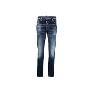 Dsquared2 Blauwe Slim-Fit Jeans met Whiskering Effect , Blue , Heren , Maat: S