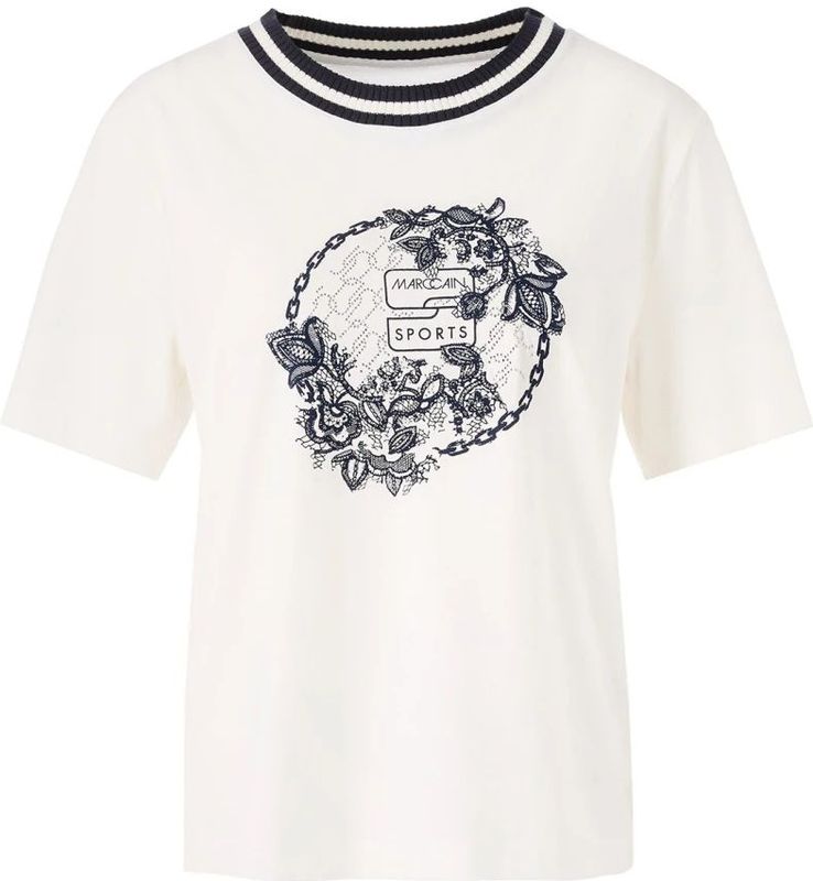 Marc Cain - Jersey Shirt - Wit - Dames - Met Print en Hotfix-stenen