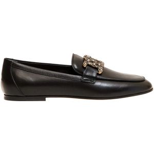 Tod's Zwarte Leren Gesp Strass Loafer - Maat 36 , Black , Dames , Maat: 37 1/2 EU