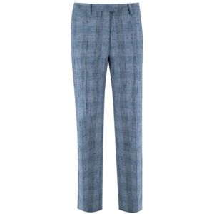 Etro - Linnenmix Rechte Broek - Blauw - Dames - Met Ruitdessin