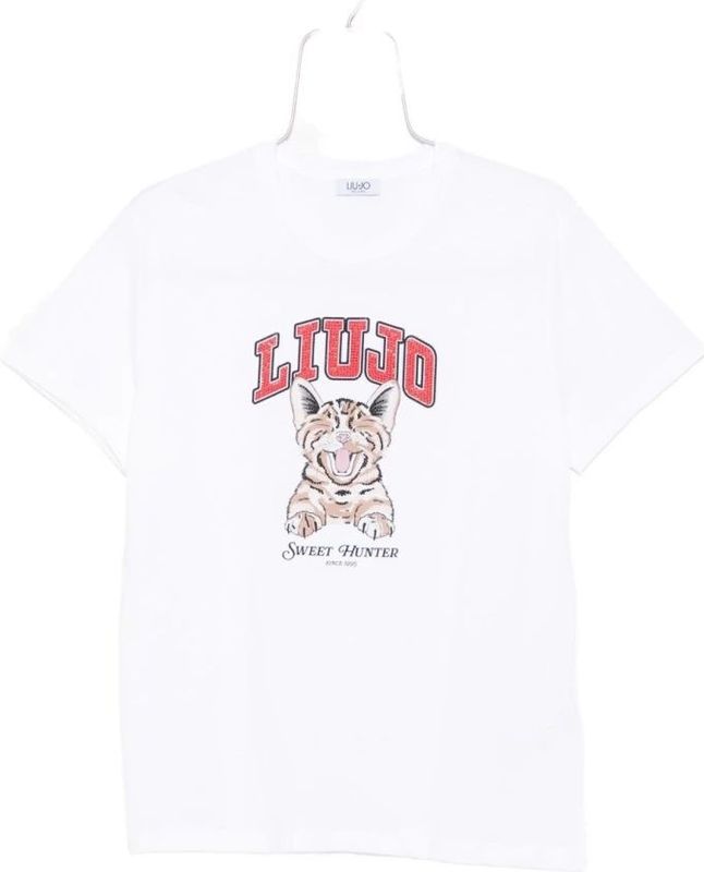 Liu Jo - T-shirt - Wit - Ronde Hals - Katoen - Motiefprint - Kwartmouw