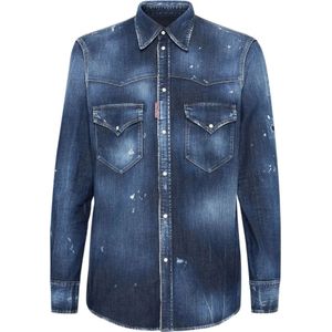 Dsquared2, Heren, Overhemden, Blauw, Maat: XL Denim,