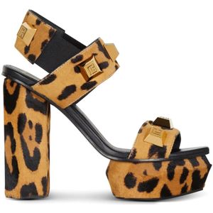 Balmain Ava luipaardprint leren plateau sandalen , Brown , Dames , Maat: 39 EU