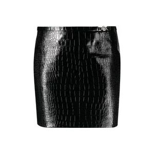 Versace Leren Croco Print Rok , Black , Dames , Maat: XS