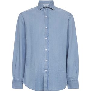 Brunello Cucinelli, Heren, Overhemden, Blauw, Maat: 2XL Katoen,