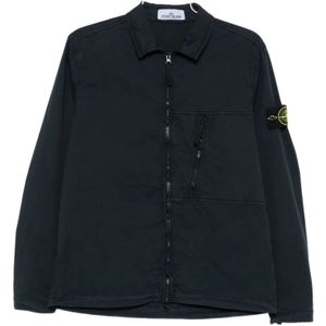 Stone Island, Heren, Jassen, Blauw, Maat: L Katoen,