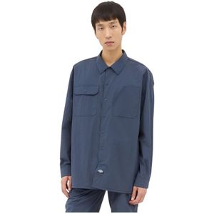 Dickies, Heren, Overhemden, Blauw, Maat: M Zijde,