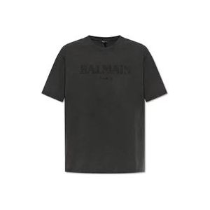 Balmain T-shirt met logo , Black , Heren , Maat: 3XL