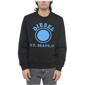 Diesel, Heren, Sweatshirts & Hoodies, Zwart, Maat: 2XL Katoen,