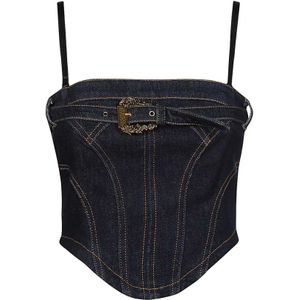 Versace Jeans Couture, Dames, Tops, Blauw, Maat: XS Denim,