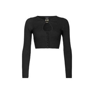 Pinko Aansluitende Ribgebreide Cardigan met Love Birds Gesp , Black , Dames , Maat: M