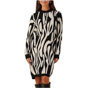 Object - Objray L/S Knit Dress AOP - Zwarte Gebreide Jurk - Veelkleurig