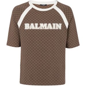 Balmain Retro mini monogram T-shirt , Brown , Heren , Maat: 3XL