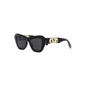 Fendi Zwarte zonnebril met glanzende afwerking , Black , Dames , Maat: 52 MM