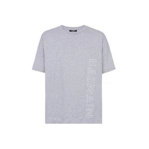 Balmain Oversized T-shirt van katoen met reflecterend logo , Gray , Heren , Maat: M