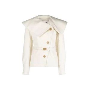 Balmain Witte Wollen Jas met Riem en Gouden Knopen , White , Dames , Maat: S