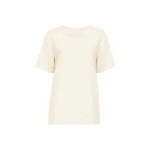 Chloé Korte Mouw Twill Linnen-Zijde Organisch T-shirt , White , Dames , Maat: XS