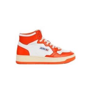 Autry Mid Medalist Sneakers - Oranje/Zwart Leer , White , Dames , Maat: 40 EU